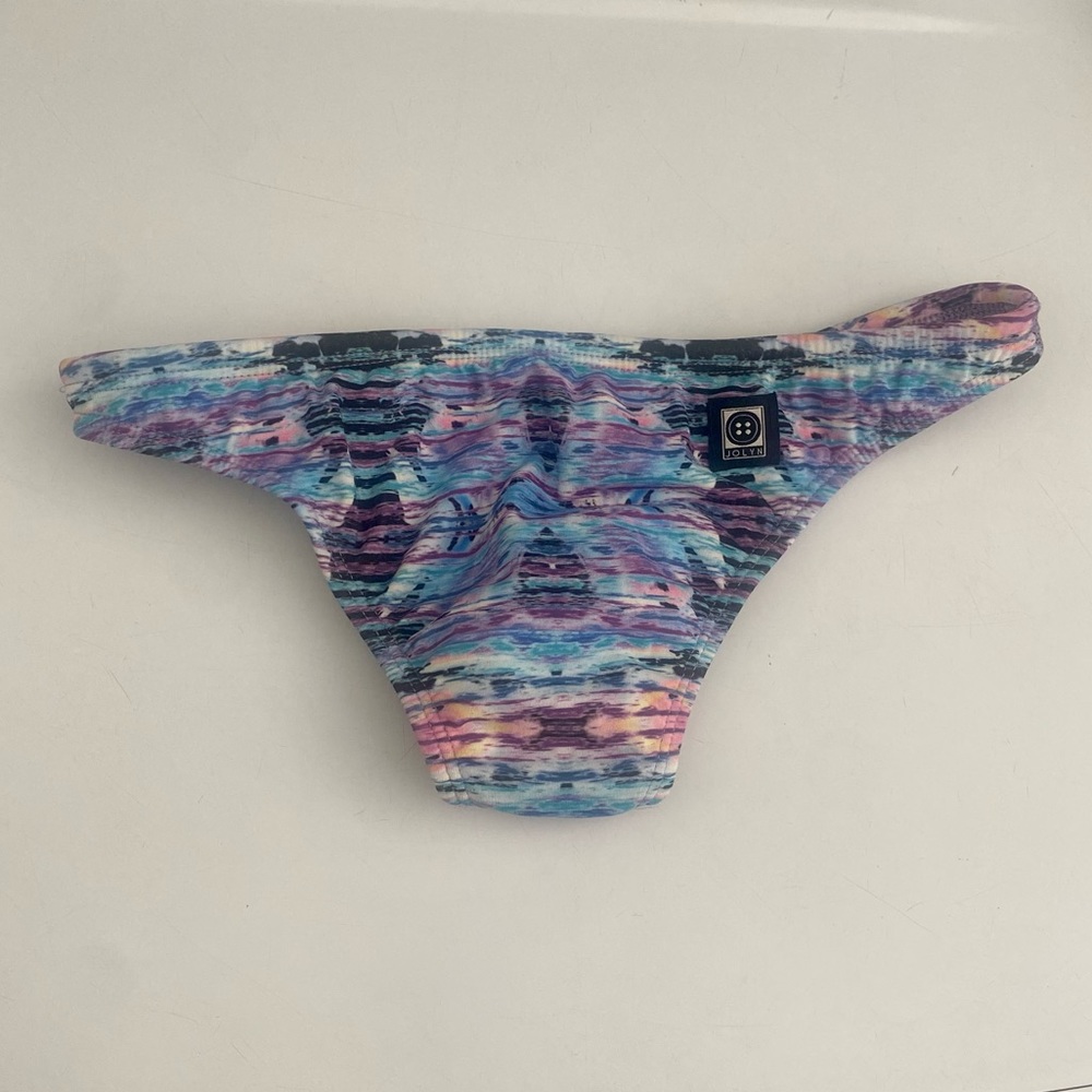 Jolyn Clothing Multicolor Wave-Print Bikini Bottom in Blue, Purple, Pink